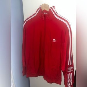 Red & white Adidas light weight zip up jacket